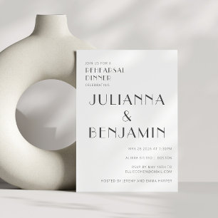 Elegant Black White Art Deco Rehearsal Dinner Invitation