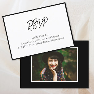 Elegant Black & White Bat Mitzvah Photo RSVP Card