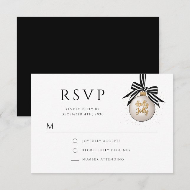 Elegant Black White Bauble Christmas Party RSVP Card (Front/Back)