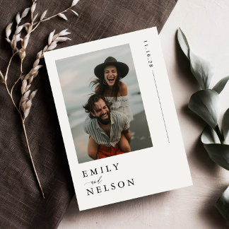 Elegant Black & White Beach Wedding Photo Invitation