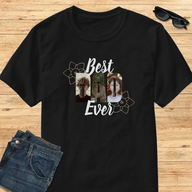 Elegant Black & White Best Dad Ever Photo Collage T-Shirt (Creator Uploaded)