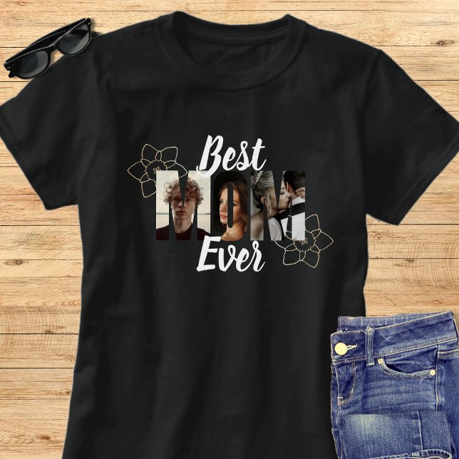 Elegant Black & White Best Mom Ever Photo Collage T-Shirt (Creator Uploaded)