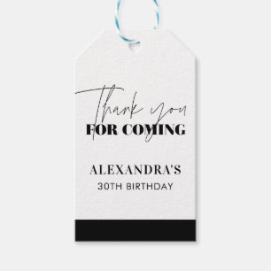 Elegant Black White Birthday Thank You Gift Tags