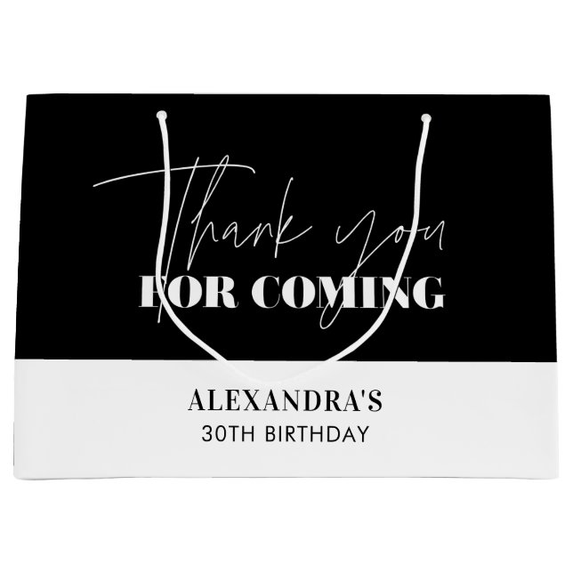 Elegant Black White Birthday Thank you Large Gift Bag (Front)