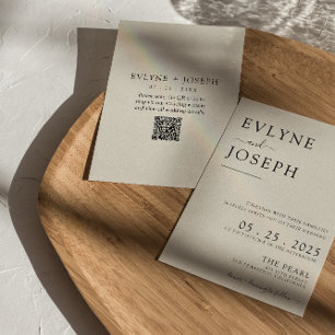 Elegant Black & White Boho QR Code Wedding Invitation