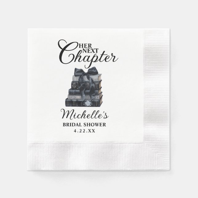 Elegant Black & White Book Themed Bridal Shower  Napkin (Front)