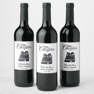 Elegant Black & White Book Themed Bridal Shower Wine Label