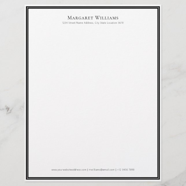 Elegant Black White Border Office Professional Custom Letterhead (Front)