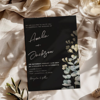 Elegant Black & White Botancial Wedding Invitation