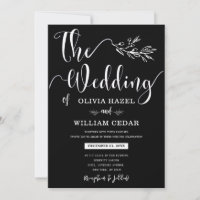 Elegant Black White Botanical Calligraphy Wedding