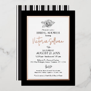 Elegant Black & White Botanical Foil Invitation