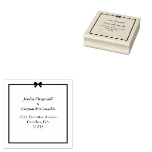 Elegant Black White Bow and Frame Wedding Rubber Stamp