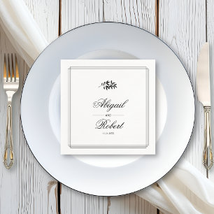 Elegant black, white branch triple border wedding napkin