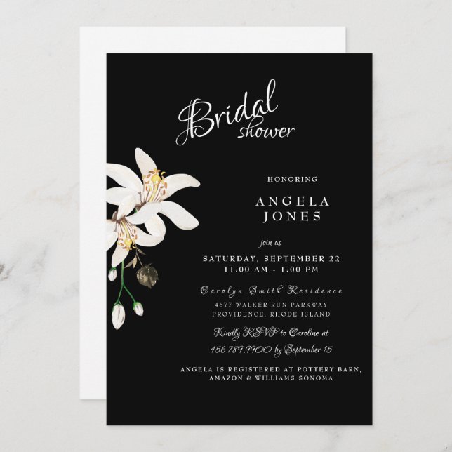 Elegant Black & White Bridal Shower Invitation (Front/Back)