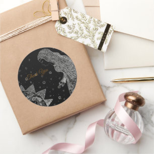 Elegant Black & White Bridal Shower Thank You Classic Round Sticker