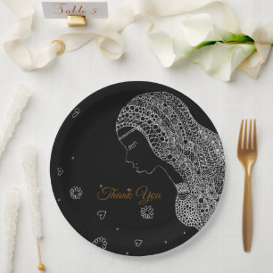 Elegant Black & White Bridal Shower Thank You Paper Plate