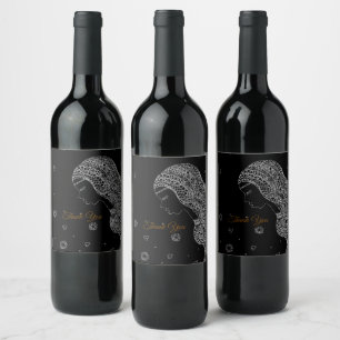 Elegant Black & White Bridal Shower Thank You Wine Label
