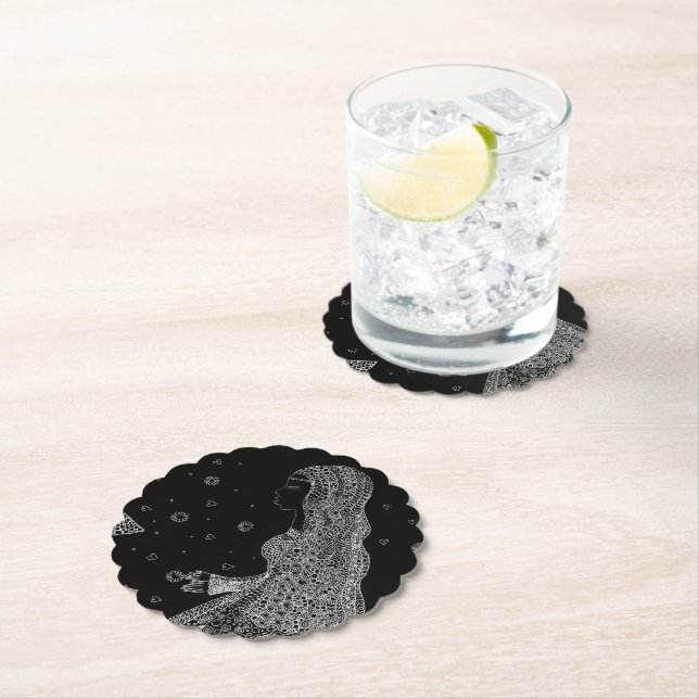 Elegant Black & White Bride Silhouette Paper Coaster (Insitu)