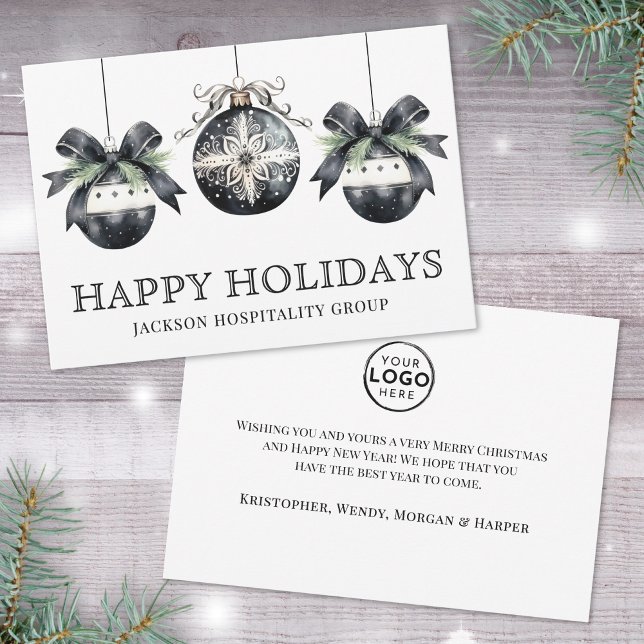 Elegant Black White Business Logo Christmas Holiday Card (Elegant Black White Business Logo Christmas Holiday Card)