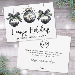Elegant Black White Business Logo Christmas Holiday Card