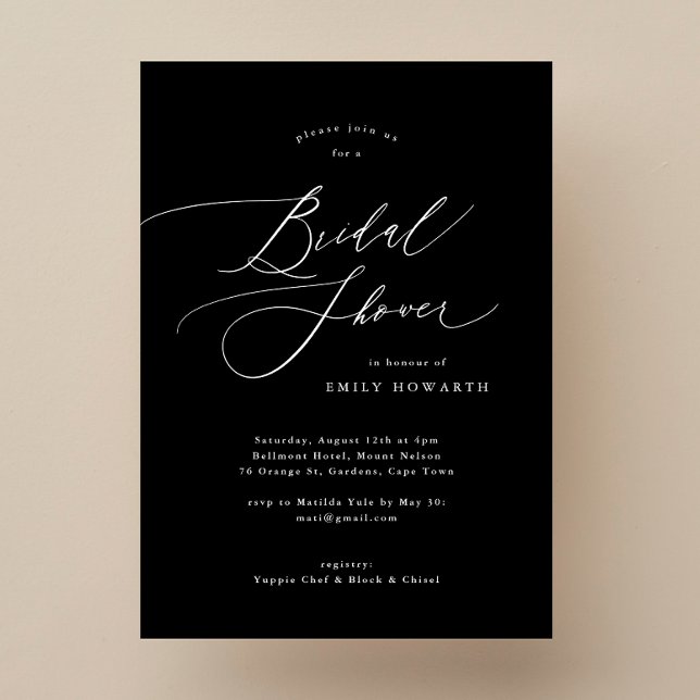 Elegant Black & White Calligraphy Bridal Shower Invitation (Creator Uploaded)