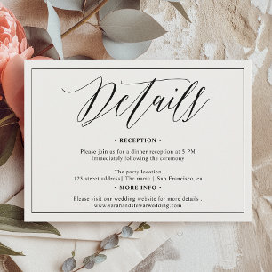 Elegant Black white calligraphy details wedding Enclosure Card