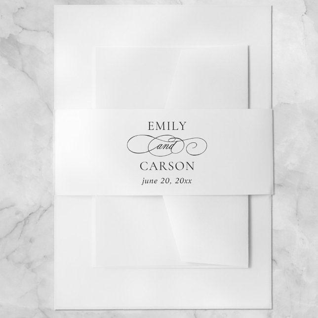 Elegant Black White Calligraphy Modern Wedding Invitation Belly Band (Creator Uploaded)