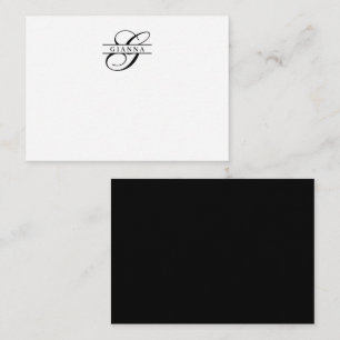 Elegant Black White Calligraphy Split Monogram Card