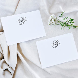 Elegant Black White Calligraphy Split Monogram Card