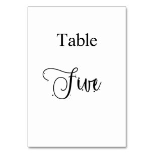 Elegant black white calligraphy table five 5 number