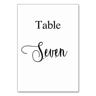 Elegant black white calligraphy table seven 7 number