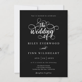 Elegant Black & White Calligraphy Wedding Invitation