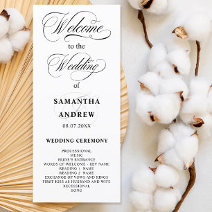 Elegant black white calligraphy wedding program programme