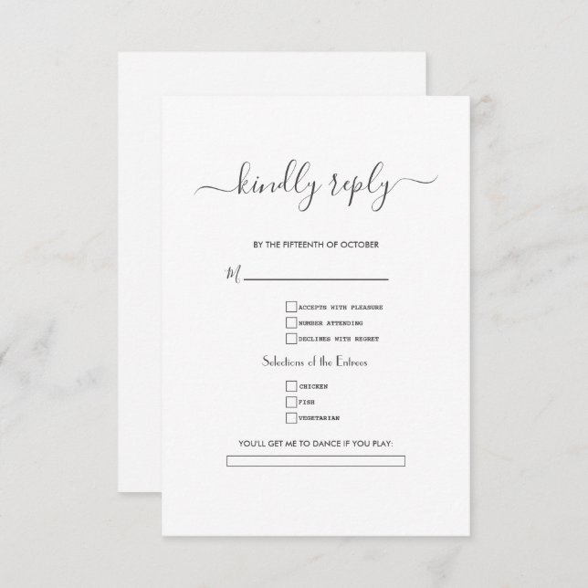 Elegant Black White Calligraphy Wedding  RSVP Card (Front/Back)