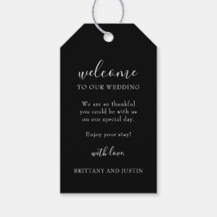 Elegant Black White Calligraphy Wedding Welcome Gift Tags