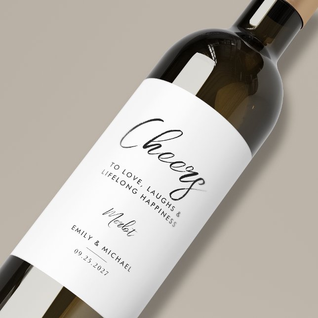 Elegant Black & White Calligraphy Wedding Wine Label (Creator Uploaded)