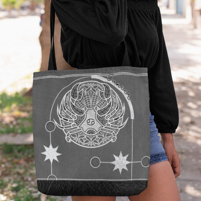 Elegant Black White Cancer Zodiac Sign Mandala Tote Bag (Creator Uploaded)