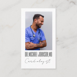 Elegant Black & White Cardiologist Doctor Photo Business Card