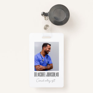 Elegant Black & White Cardiologist Doctor Photo ID Badge