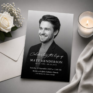 Elegant Black & White Celebration of Life Funeral Invitation