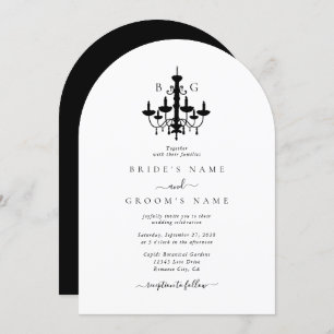 Elegant Black White Chandelier Monogram Wedding Invitation
