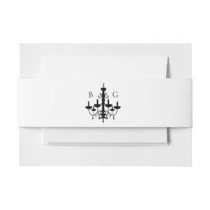 Elegant Black White Chandelier Monogram Wedding Invitation Belly Band