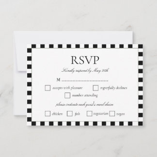 Elegant Black & White Chequerboard Border RSVP Card