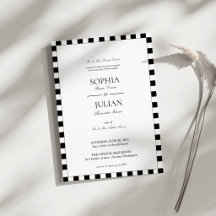 Elegant Black & White Chequerboard Border Wedding