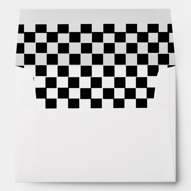 Elegant Black White Chequered Liner Wedding Envelope (Back (Bottom))
