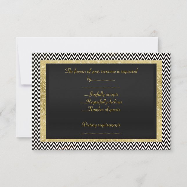 ELEGANT Black white Chevron RSVP Card (Front)