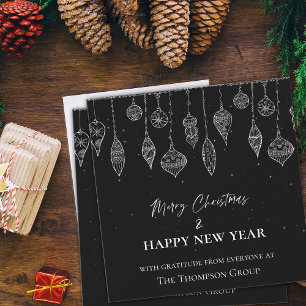 Elegant Black White Christmas New Year Corporate  Card