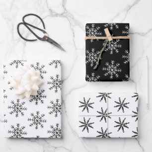 Elegant Black White Christmas Snowflake Pattern Wrapping Paper Sheet