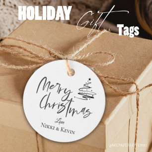 Elegant Black White Christmas Tree Merry Christmas Favour Tags