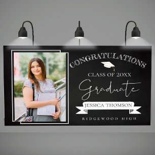 Elegant Black White Class Of 2025 Photo Graduation Banner